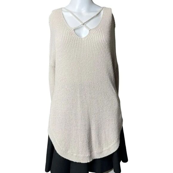 Express Sweaters - Express Oversized Knit Boho Sweater Cream Pink Size XS